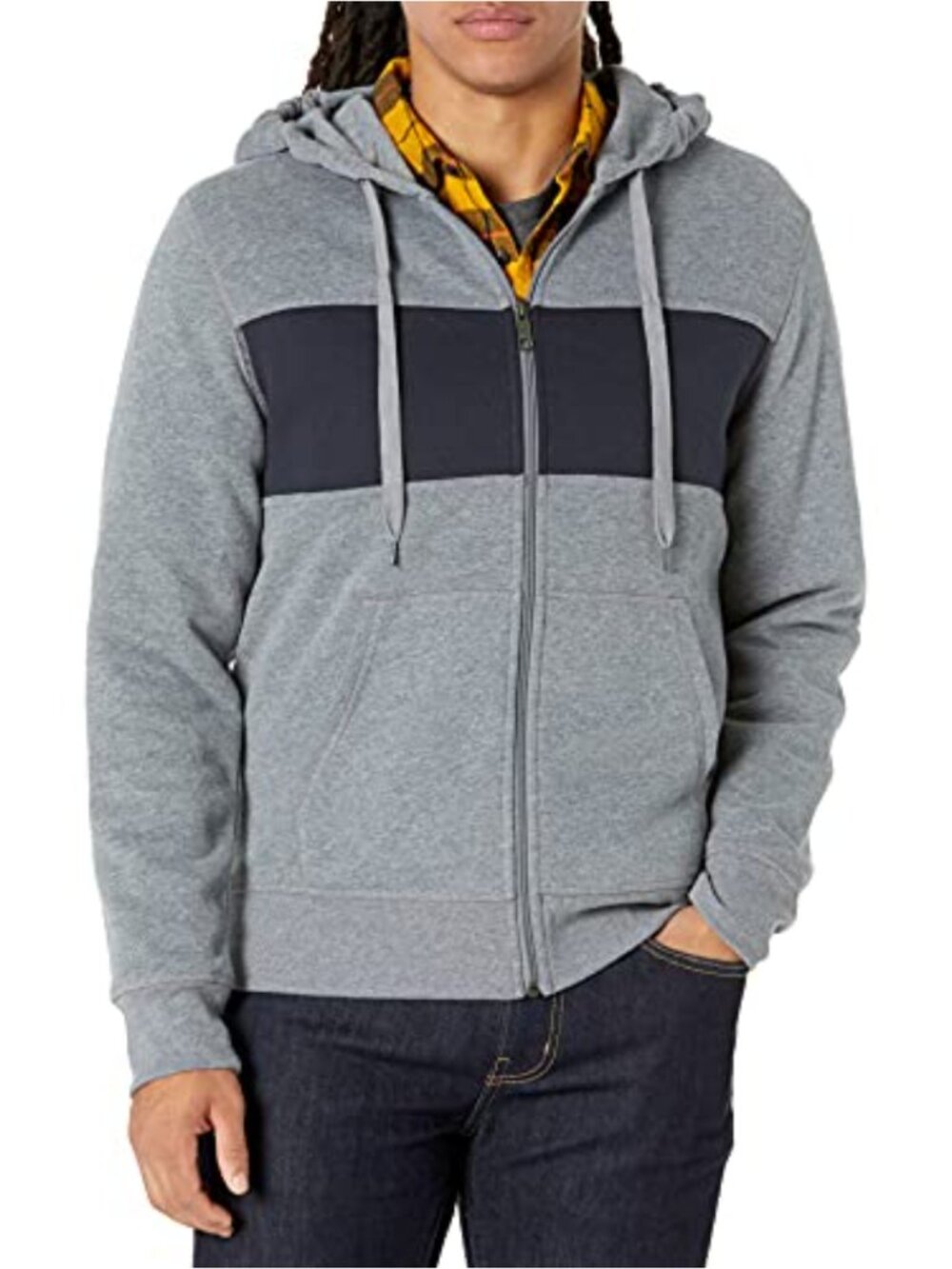 Mens Big & Tall Full-Zip Fleece Hooded Sweatshirt Loose Fit Striped